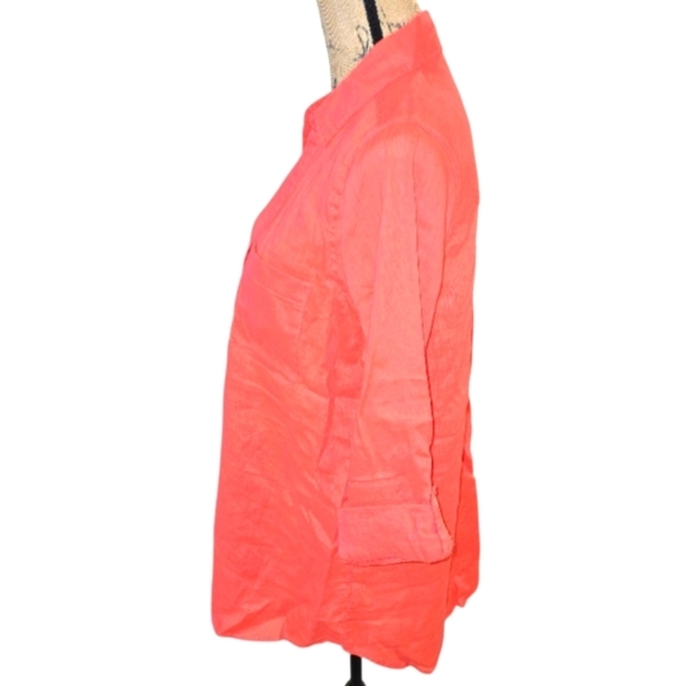 Sigrid Olsen 100% Linen Vibrant Coral Button-Down Shirt Tunic Size Large New - Picture 3 of 9